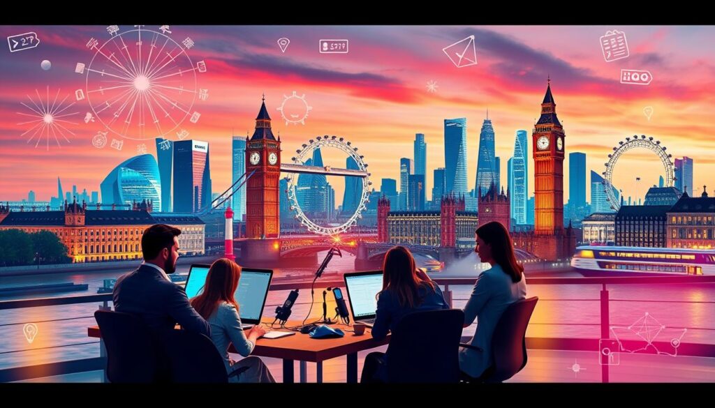 Generate an image of a London-based digital marketing agency