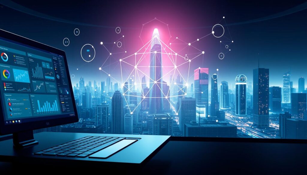 A striking digital illustration depicting the core components of Google's algorithm updates. A sleek, modern interface in the foreground, with various interconnected data visualizations and analytics dashboards. In the middle ground, abstract geometric shapes and lines symbolize the complex mathematical models powering the algorithms. The background features a futuristic cityscape, illuminated by cool-toned lighting that evokes a sense of technological innovation. The overall composition conveys the idea of a constantly evolving, data-driven system that shapes the online landscape.