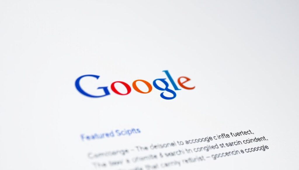 A detailed, close-up view of Google's featured snippets, showcased against a clean, minimalist background. The snippets are prominently displayed, with a sleek, modern aesthetic. The lighting is soft and diffused, creating a sense of clarity and emphasis on the content. The camera angle is slightly elevated, giving the viewer a sense of authority and importance. The overall mood is one of informative professionalism, highlighting the key role featured snippets play in optimizing search engine visibility.