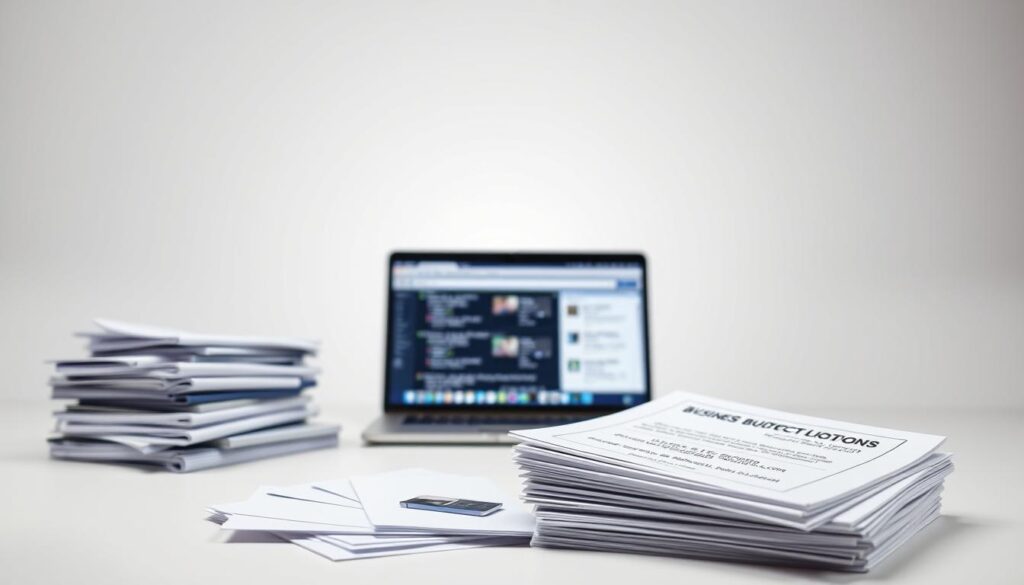 A clean, well-lit studio scene showcasing a collection of business citations and directory listings. In the foreground, a neatly organized stack of documents, business cards, and printed materials, conveying a sense of consistency and professionalism. The middle ground features a laptop or tablet displaying online business listings, highlighting the digital presence. In the background, a minimalist backdrop with soft, directional lighting that creates depth and emphasizes the subject matter. The overall mood is one of order, attention to detail, and the importance of maintaining accurate and consistent business information across various platforms.